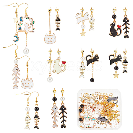 DIY Cat Asymmetrical Earring Making Kit DIY-SC0021-21-1
