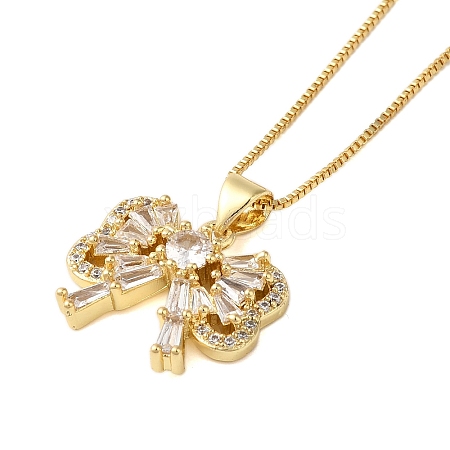 Brass Pave Clear Cubic Zirconia Pendant Necklaces for Women NJEW-S429-04G-01-1