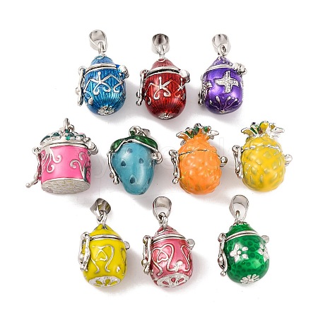 Platinum Color Brass Prayer Box Pendants KK-G189-M3-1