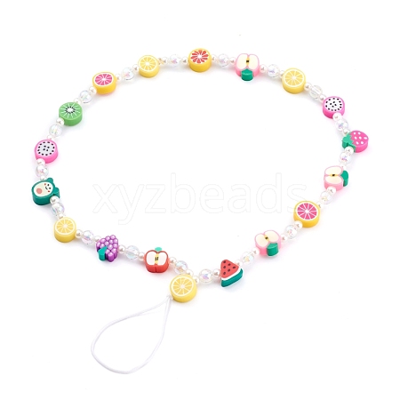 Polymer Clay Fruit Beaded Mobile Straps HJEW-JM00413-01-1