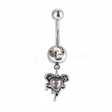 316L Surgical Stainless Steel Pave Clear Cubic Zirconia Curved Barbell Dangle Belly Rings FS-WG3A43F-10-1