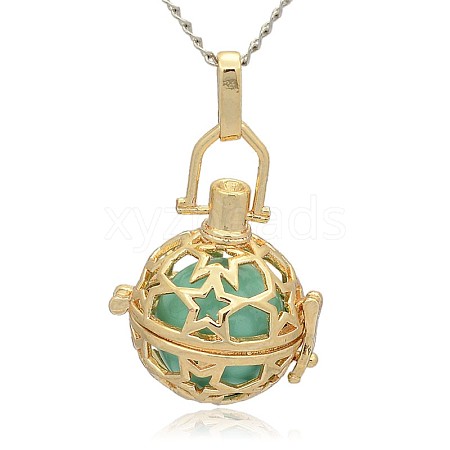 Golden Tone Brass Hollow Round Cage Pendants KK-J226-09G-1