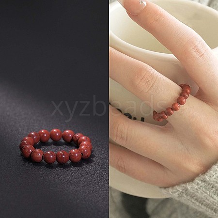 Natural Red Jasper Stretchy Finger Rings FS-WG01730-10-1