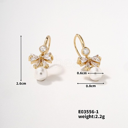 Elegant Pearl and Copper Stud Earrings with Zircon Stones UR8130-3-1