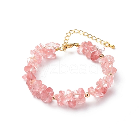 Synthetic Cherry Quartz Glass Chips Beaded Bracelet BJEW-JB08792-1