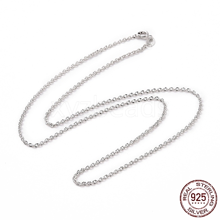 Rhodium Plated 925 Sterling Silver Textured Cable Chains Necklace for Women STER-I021-10P-1