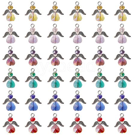 36Pcs 6 Colors Angel Glass Pendants PALLOY-CA00009-1