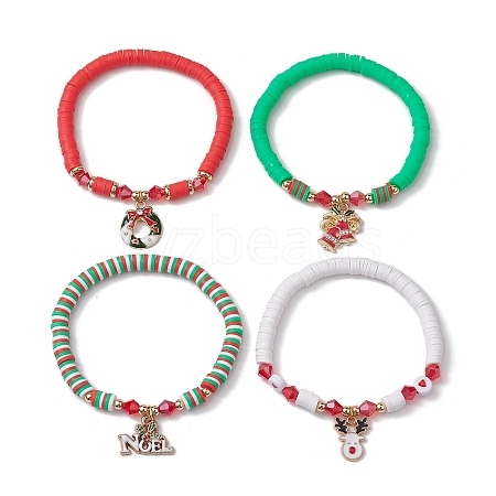 4Pcs 4 Styles Handmade Polymer Clay Beaded Stretch Bracelets BJEW-JB10416-1