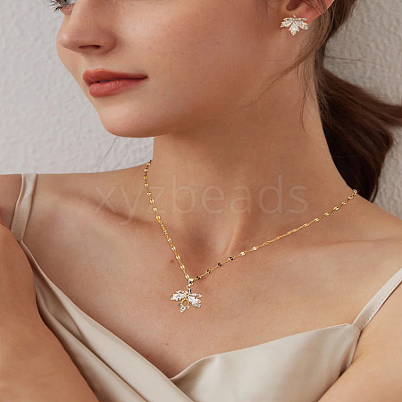 Maple Leaf Brass Clear Cubic Zirconia
Necklace & Stud Earring Sets SJEW-LP0001-49-1