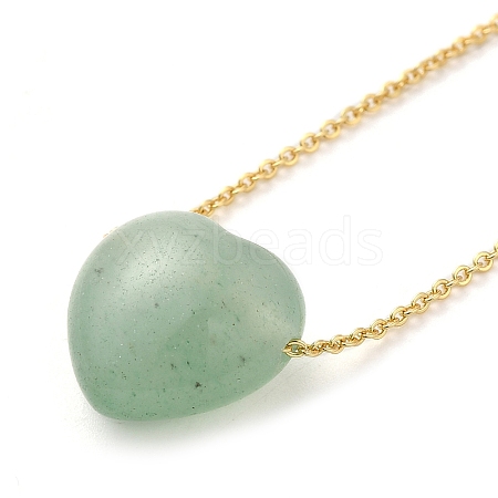 Natural Green Aventurine Heart Pendant Necklace with Golden Alloy Cable Chains NJEW-G116-01C-1