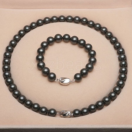 Shell Pearl Round Beaded Necklaces & Bracelets Sets for Women WG18377-39-1