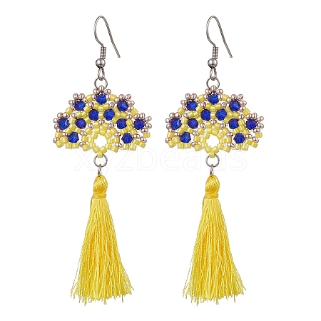 Handmade Glass Seed Beads Fan Dangle Earrings EJEW-MZ00292-02-1