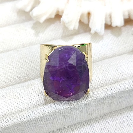 Oval Brass with Natural Amethyst Cuff Rings FS-WG8D200-08-1