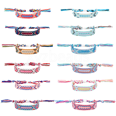 ANATTASOUL 12Pcs 12 Colors Polyester Braided Cord Bracelets Set BJEW-AN0001-56-1