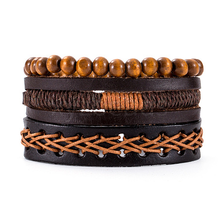 Cowhide & Imitation Leather Cord Knitted Multi-strand Bracelets WG31D03-28-1