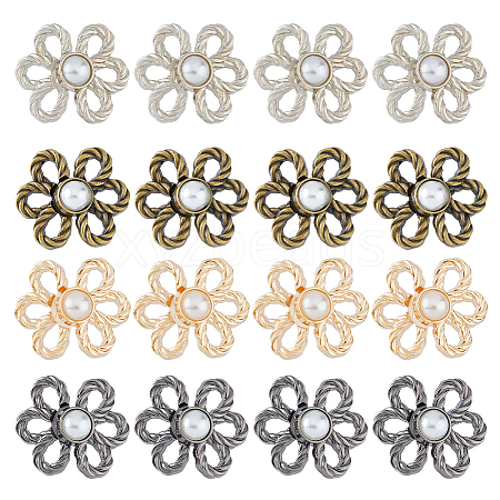 DICOSMETIC 16Pcs 4 Colors Flower Alloy Snap Lock Clasps with Plastic Imitation Pearl FIND-DC0004-70-1