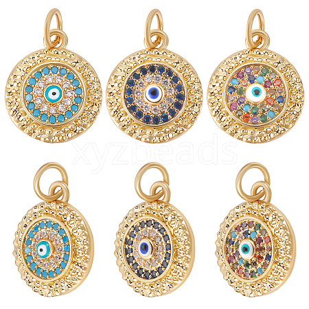 Beebeecraft 6Pcs 3 Colors Brass Micro Pave Cubic Zirconia Charms ZIRC-BBC0001-81-1