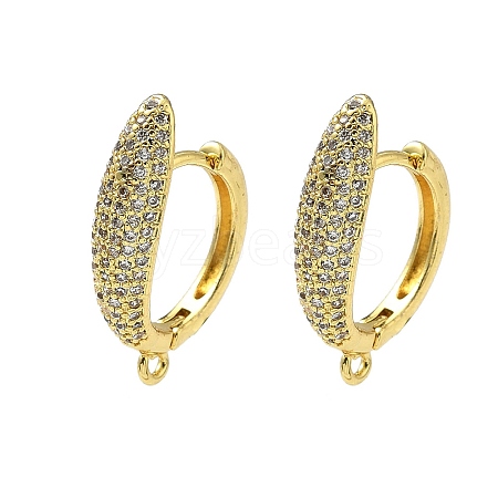 Brass Micro Pave Clear Cubic Zirconia Oval Hoop Earring Findings KK-G536-03G-1