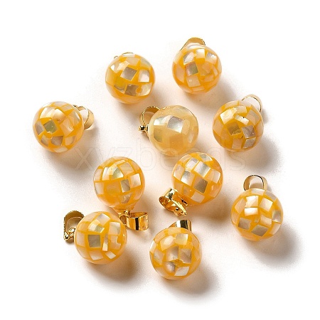 Natural Yellow Shell Dyed Round Charms SSHEL-H071-01G-02-1