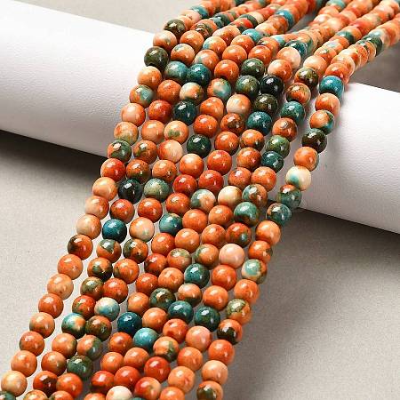 Synthetic Ocean White Jade Round Bead Strands G-M165-4mm-04-1