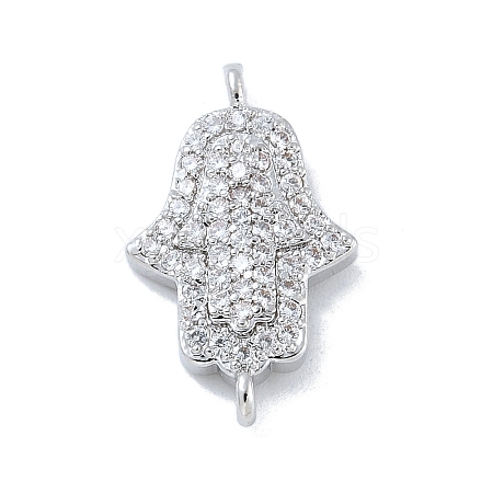 Rack Plating Brass Micro Pave Clear Cubic Zirconia Religion Hamsa Hand Connector Charms KK-A23410-053P-1