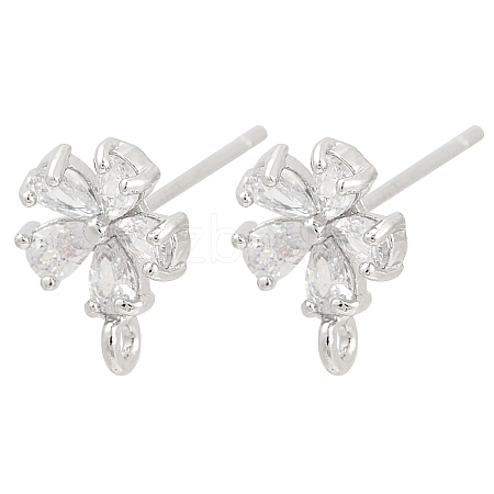 Brass Micro Pave Clear Cubic Zirconia Stud Earring Findings KK-Z099-02P-01-1