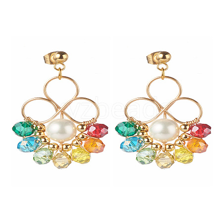 Flower Colorful Glass Beads Dangle Earrings for Girl Women X1-EJEW-TA00010-1