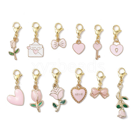 12Pcs Valentine's Day Alloy Enamel Heart Rose Pendant Decorations HJEW-JM02833-02-1