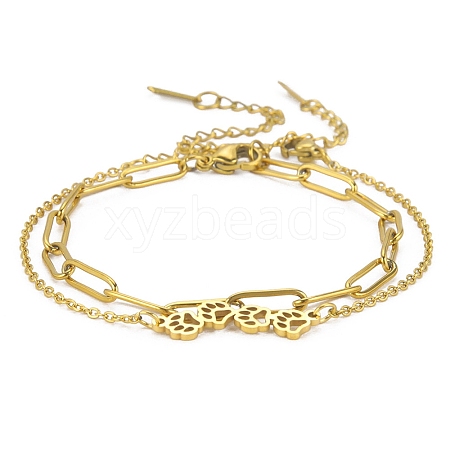 304 Stainless Steel Paperclip Chains & Cable Chain Bracelet Sets AJEW-U005-05C-G-1