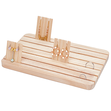 DELORIGIN 1Pc Rectangle Wooden Finger Ring Organizer Slotted Display Stands ODIS-DR0001-03-1