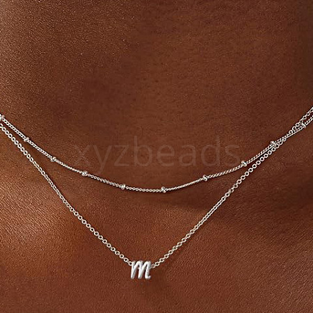 Brass Double Layer Small Letter Pendant Necklaces for Women WG025FC-43-1