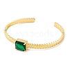 Brass Pave Green Glass Open Cuff Bangles for Women BJEW-S147-15G-B-2