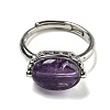 Oval Natural Amethyst Adjustable Rings RJEW-C087-04P-03-2