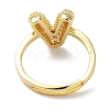 Rack Plating Letter Brass Micro Pave Clear Cubic Zirconia Adjustable Rings for Women KK-S391-03G-V-3