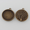 Tibetan Style Antique Bronze Alloy Flat Round Pendant Cabochon Settings X-TIBEP-M022-07AB-NF-2