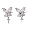 925 Sterling Silver Micro Pave Cubic Zirconia Ear stud Findings X-STER-P035-55P-1