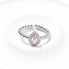 Teardrop Brass Micro Pave Cubic Zirconia Cuff Bangles & Rings Sets for Women SJEW-R002-04P-02-2