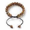 Adjustable Natural Petrified Wood Braided Bead Bracelets BJEW-E351-01H-2