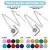 2Pcs 2 Styles Stainless Steel Flat Round with Flower Essential Oil Diffuser Locket Pendant Necklaces for Women NJEW-HS0001-17-2