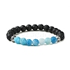 4Pcs 4 Color Natural Dyed Crackle Agate & Lava Rock Round Beaded Stretch Bracelets Set BJEW-TA00444-3