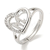 Heart with Letter Rack Plating Brass Micro Pave Cubic Zirconia Adjustable Rings for Women RJEW-I105-06P-M-1