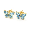 Butterfly with Evil Eye Real 18K Gold Plated Brass Stud Earrings EJEW-L269-098G-01-1