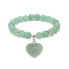 Natural Green Aventurine Round Beaded Stretch Bracelet with Heart Charm BJEW-JB09019-05-1