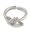 Twist Brass Micro Pave Cubic Zirconia Open Cuff Ring for Women RJEW-E296-07P-2