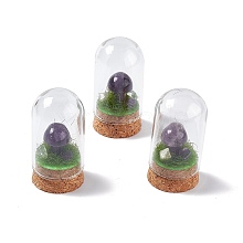 Natural Amethyst Mushroom Display Decoration with Glass Dome Cloche Cover G-E588-03H