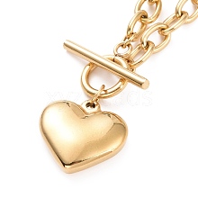 304 Stainless Steel Heart Clasp Pendant Necklace for Women NJEW-G018-07G