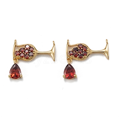 Brass Micro Pave Red Cubic Zirconia Pendants ZIRC-P086-28G-1