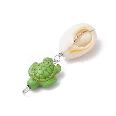 7Pcs 7 Styles Natural Cowrie Shell & Starfish Turtle Dyed Synthetic Turquoise Pendants PALLOY-JF03935-02-1