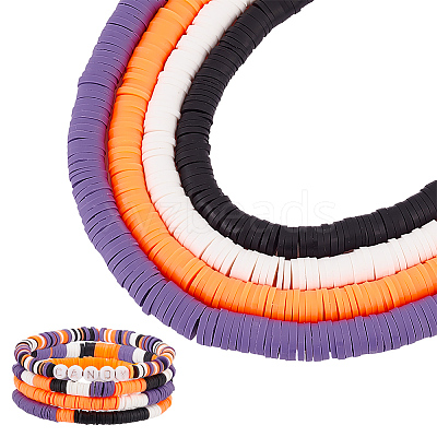 4 Strands 4 Colors Flat Round Handmade Polymer Clay Beads CLAY-PH0001-99-1