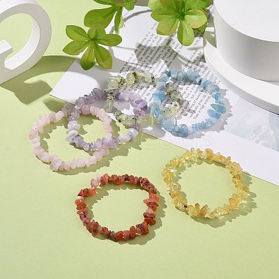 6Pcs 6 Style Natural Mixed Gemstone Chips Stretch Bracelets Set BJEW-JB08916-1